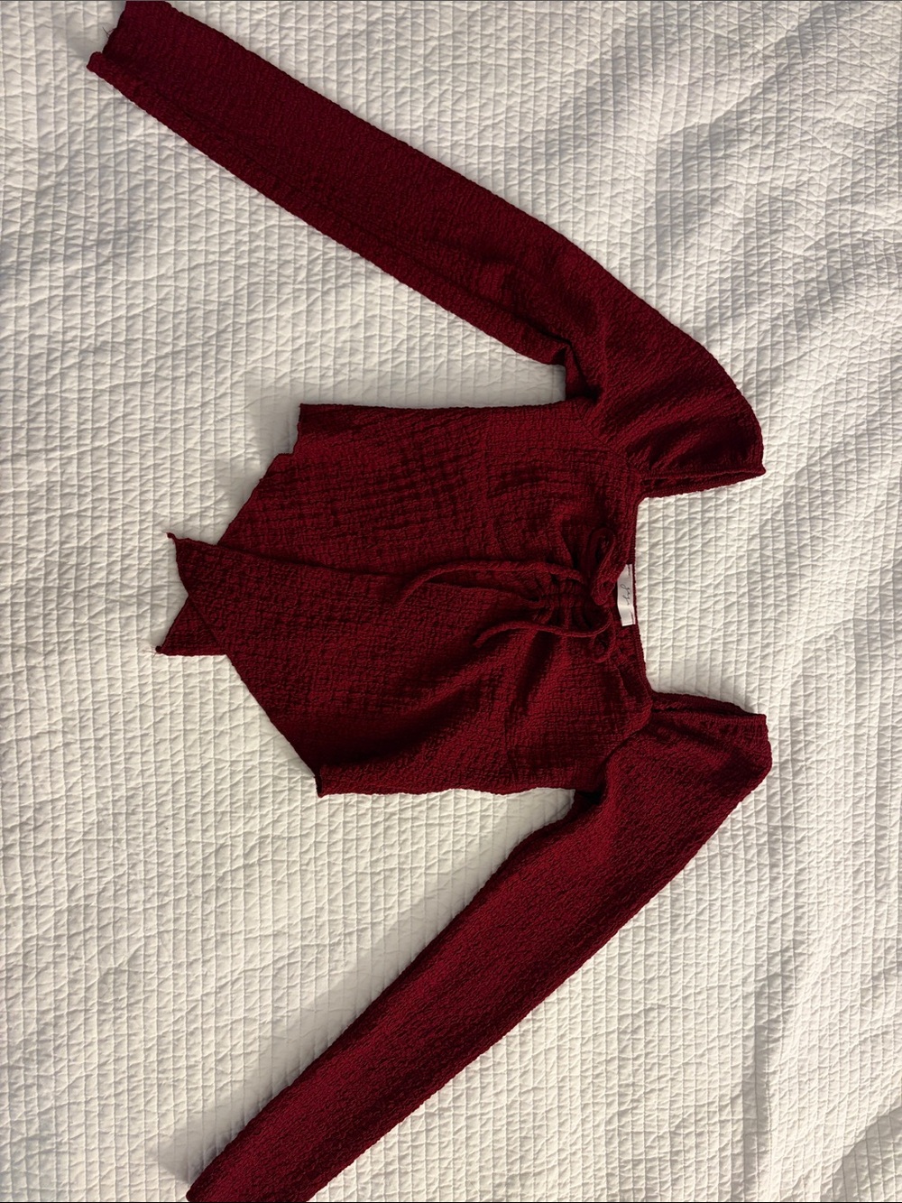 gaze Burgundy Knit Tie-Front Crop Top